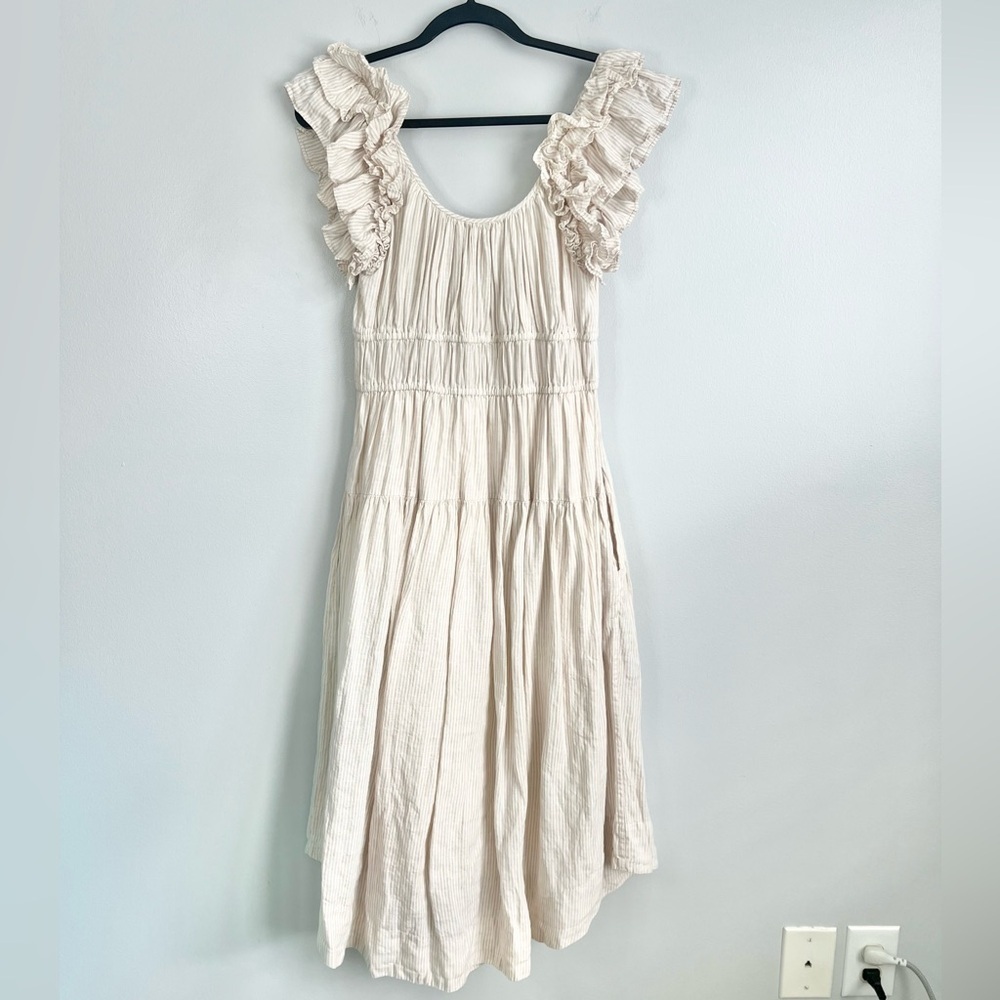 Ulla Johnson Size 6 • Rissa Linen Striped Ruffle Nap Midi Dress. - Picture 6 of 6